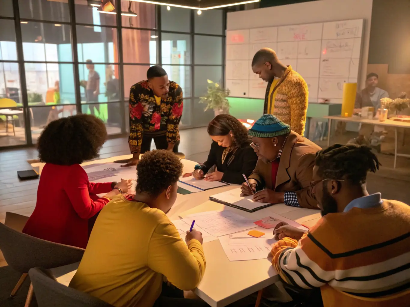 A photograph capturing a vibrant scene from a recent Creator's Arena workshop, showcasing participants actively engaged in a hands-on creative activity, with smiles and focused expressions.