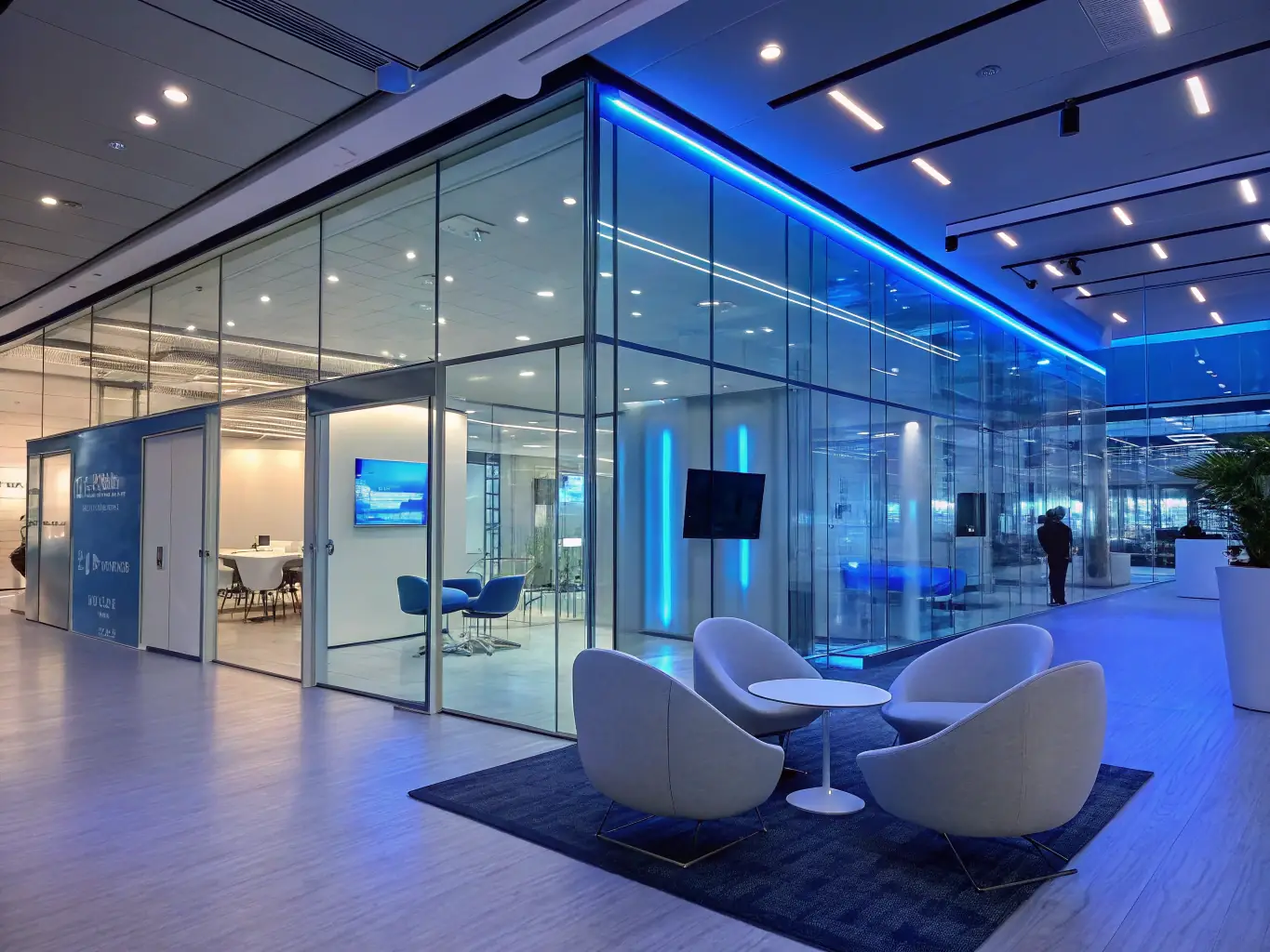 A sophisticated digital rendering of creators networking in a luxurious virtual lounge, exchanging ideas and business cards.