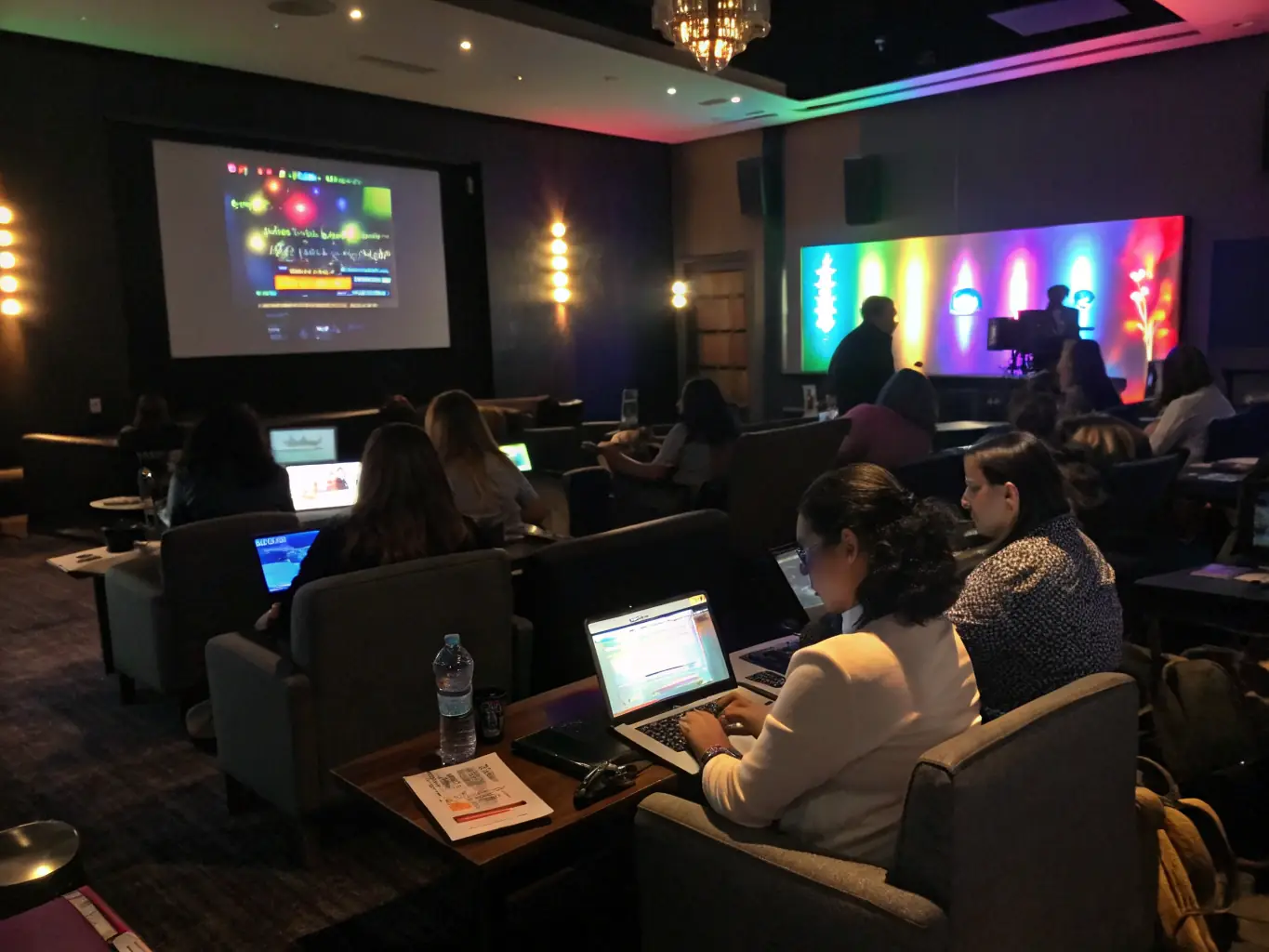 An elegant depiction of creators attending a virtual workshop, learning new skills and techniques from industry experts.